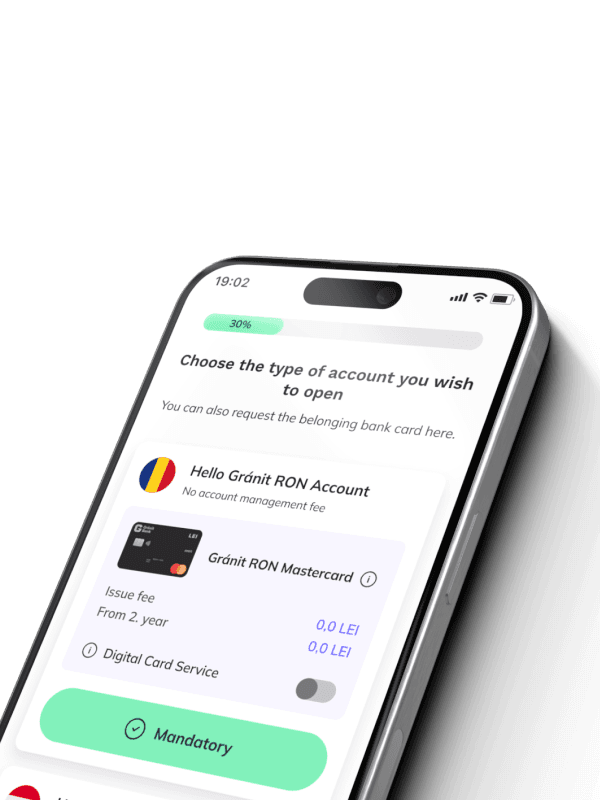 Számlanyitás a mobiltelefon kijelzőjén
