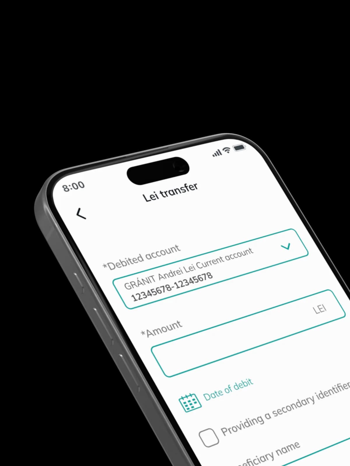 Belföldi utalás űrlap a mobiltelefon kijelzőjén