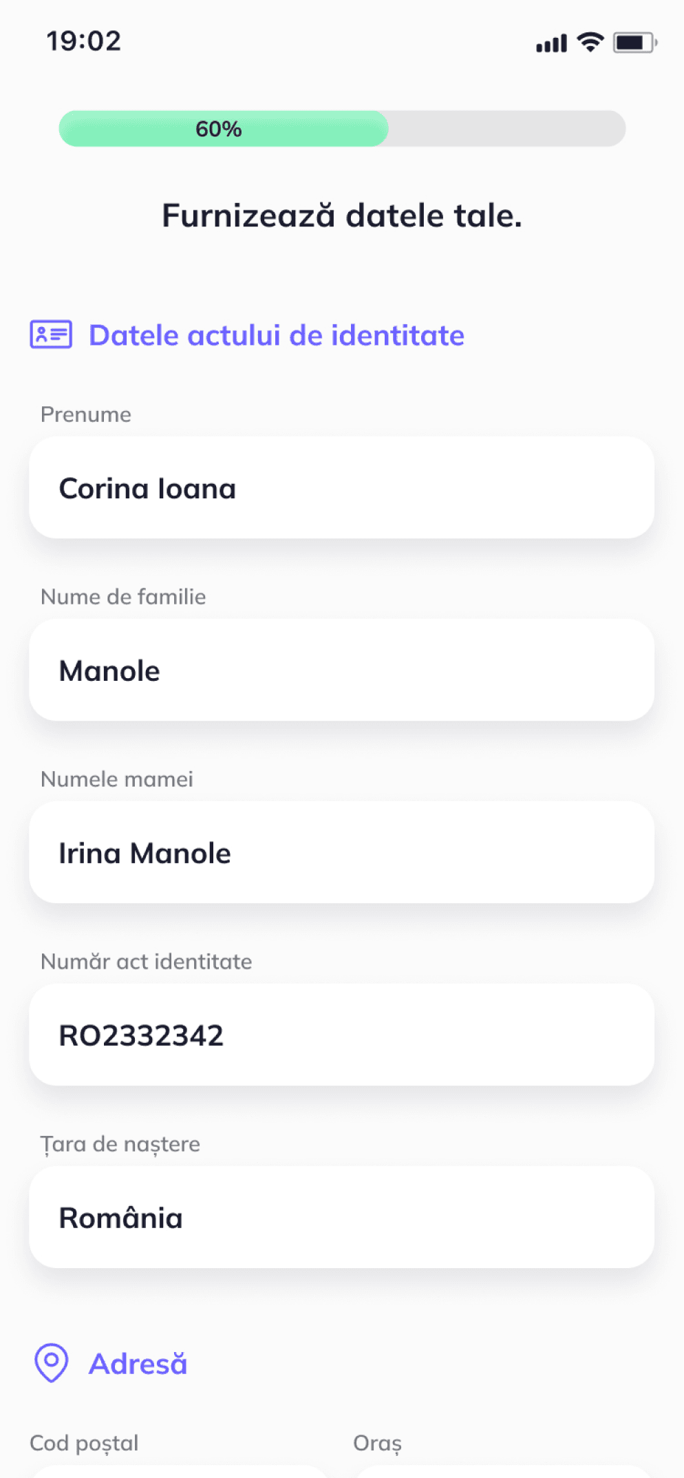 Introducerea datelor personale